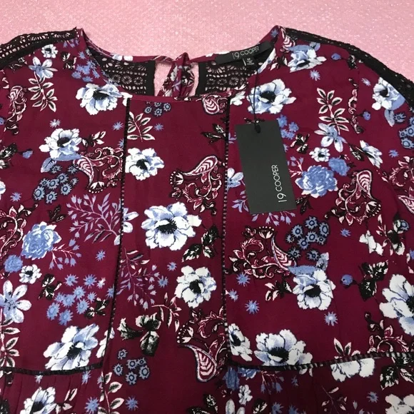 19 Cooper Plum Purple Flower Floral Lace Blouse Top Extra Small XS - Picture 4 of 5